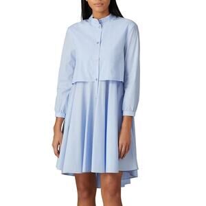Designer Emporia Armani A-line blue cotton poplin dress school layered swing